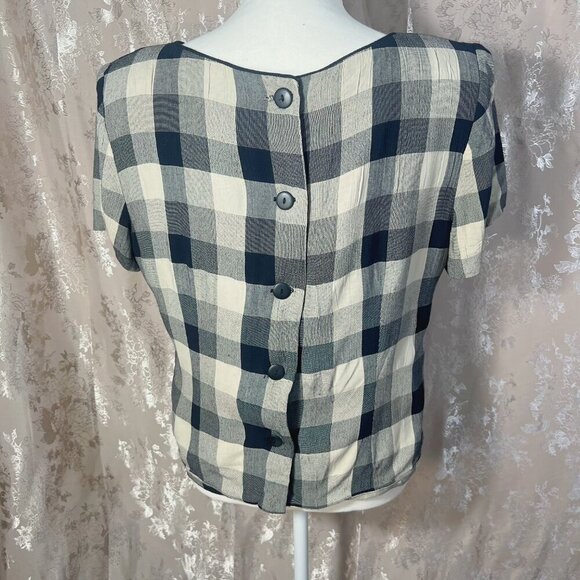 Vintage Jessica Howard Black and White Checkerboard Short Sleeve Blouse Size 14 - Picture 4 of 6